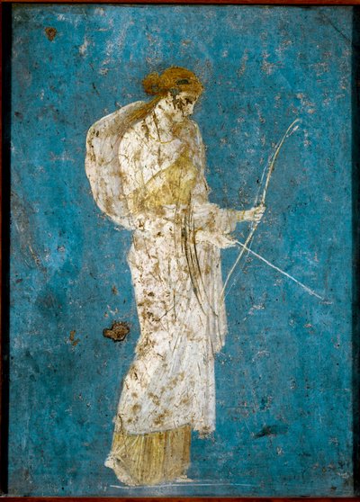 Diana with Her Bow and Arrow (Roman Fresco) by Roman