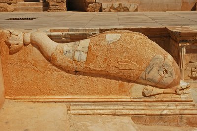 Dolphin carving, Bas-relief on the Proscenium of the Roman theatre, Sabratha, Libya, 2nd century AD by Roman