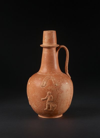 Flagon with applied decoration of man, bird, palms and garlands, North Africa by Roman