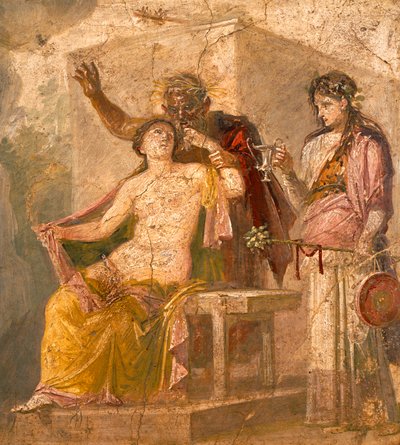 Fresco with an erotic subject depicting a Dionysian scene, from Pompeii by Roman