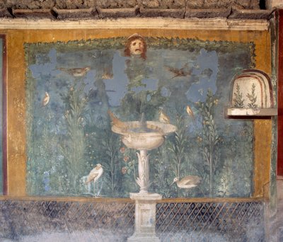 Fresco with Fountain, Mask and Birds, House of Venus in Shell, Pompeii by Roman