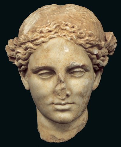 Head of Apollo Sauroktonos (the lizard killer) copy of a 4th century Greek bronze by Praxiteles, found in Kifissia by Roman