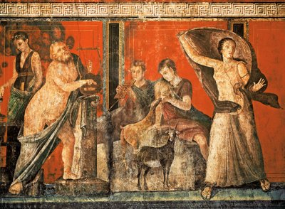 Initiation rites of the cult of Dionysus, fresco from the Villa Dei Mysteri by Roman