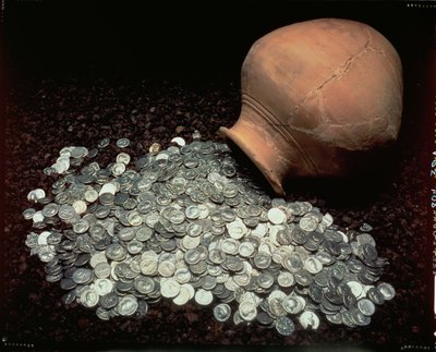 Jar which contained a hoard of Roman silver coins, from Falkirk, mid-3rd century AD by Roman