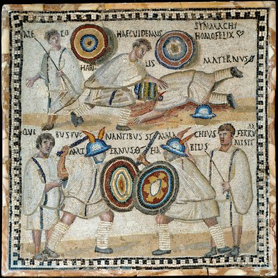 Mosaic Depicting the Fight Between Two Equites Named Simmachius and Maternus, Roman, 3rd Century AD by Roman