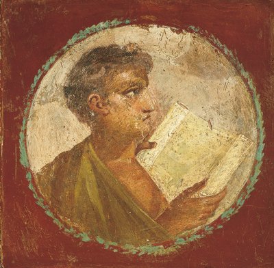 Portrait of a young man holding a papyrus scroll, 55-79 AD by Roman