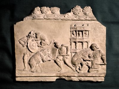 Roman Art: Bas-relief in Terracotta Showing Three Gladiators Battling by Roman