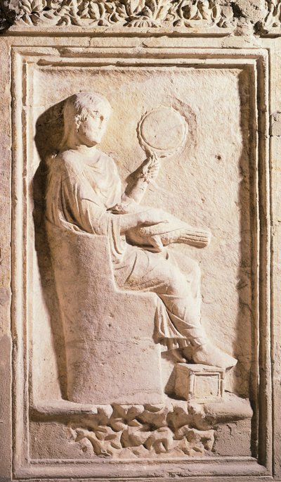 Relief depicting Roman lady with mirror by Roman