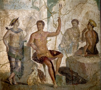 Meleager and Atalanta. Roman fresco of the 1st century AD from Pompeii. National Archaeological Museum, Naples by Roman