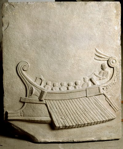 Roman Art: Roman Trireme - Fragment of Marble Frieze from Pozzuoli by Roman