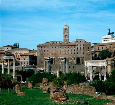 Roman Forum: panoramic view with the Tabularium in the background used as archives (79 BC). Rome by Roman