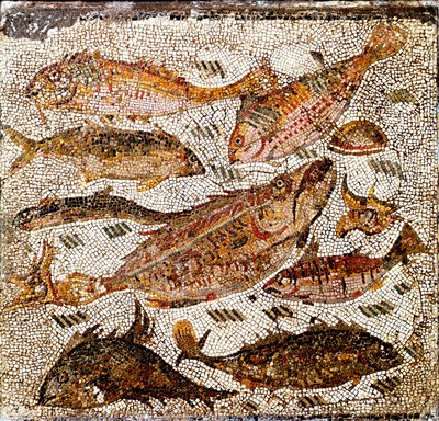 Roman art: mosaic representing fish by Roman