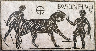 Two women taming a tiger by Roman