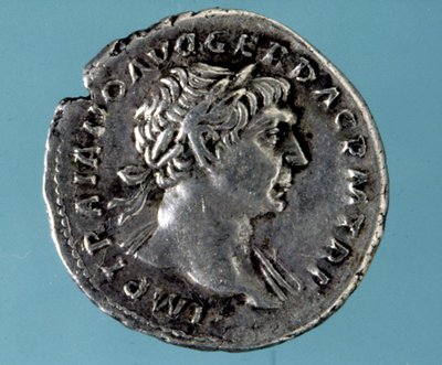 Silver coin with the effigy of the Romanesque emperor Trajan. Collection of the medagliere of Milan by Roman