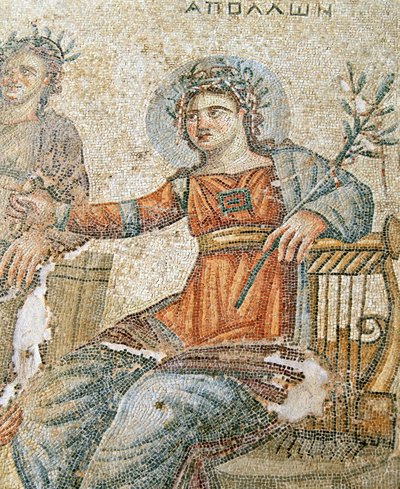 The Apollo and Marsyas Mosaic, Detail of Pliny and Apollo, House of Aion, Paphos, Cyprus by Roman
