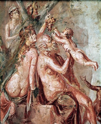 The childhood of Dionysus with Satyr and Silene (fresco) by Roman