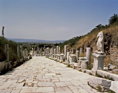 View of the street of Curetes towards the library of Celsus by Roman