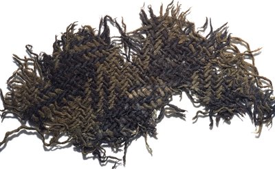 Woollen cloth fragment with a simple check design, from the mouth of a pot containing a hoard of Roman coins, from Falkirk, c.230 AD by Roman