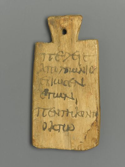 Mummy Tag with Greek Inscription by Roman Period Egyptian