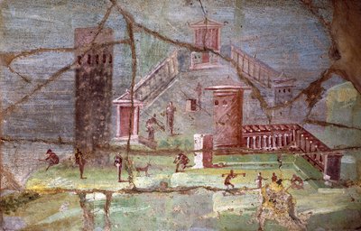 Ancient Roman Fresco with Landscape from Pompeii by Roman Roman