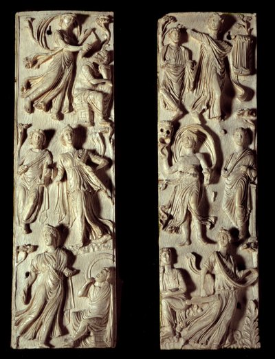 Ancient Rome: Carved Ivory Diptych Representing Six Muses and Six Poets (or Philosophers) by Roman Roman