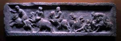 Bas-relief of a Bull Hunt, Roman, 3rd Century AD by Roman Roman