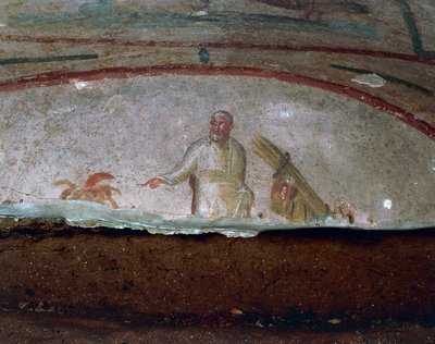 Decorative fresco, Catacombs of Priscilla, Rome (UNESCO World Heritage List) by Roman Roman