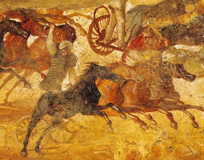 Detail (fresco portraying chariot race, from Pompeii, Italy) by Roman Roman