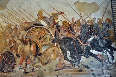 Detail of a mosaic of Pompei: Battle of Issos between Alexander and Darius (4th century BC). - King Darius III Codoman, desperate on his chariot - Archeological Museum of Naples, Italy by Roman Roman
