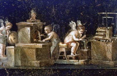 Excavations at Pompeii: Wall Painting from the House of the Vetti Showing Cupids as Goldsmiths, Uncovered During the Excavations by Roman Roman