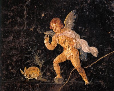 Fresco depicting Cupid chasing hare, from Pompei, Italy by Roman Roman