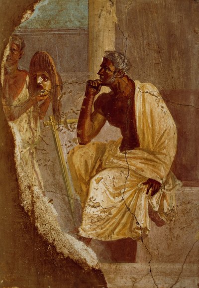 Fresco depicting actor and tragic mask, from Pompeii (UNESCO World Heritage List) by Roman Roman