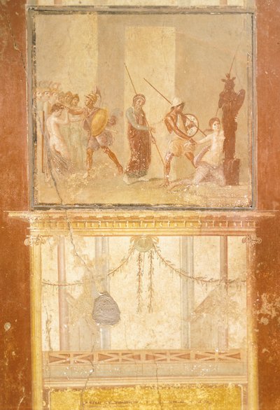 Fresco Depicting Meeting of Priam, Menelaus and Helen and Arisace Chasing Cassandra, from House of Menander, Pompeii, Campania, Roman Civilization by Roman Roman
