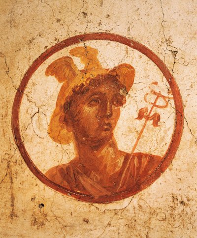 Fresco Depicting Portrait of Man on White Background, House of Ancient Hunt, Pompeii, Campania, Roman Civilization by Roman Roman