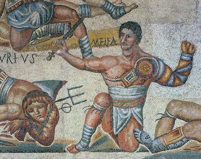 Mosaic showing a scene of fighting gladiators (detail) by Roman Roman