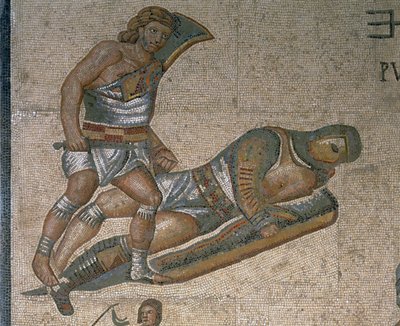 Mosaic with a scene of fighting gladiators (detail) by Roman Roman