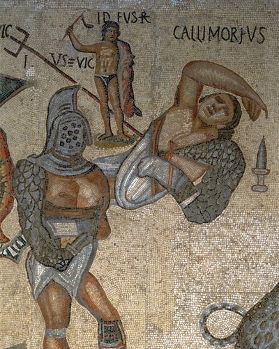 Mosaic with a scene of fighting gladiators (detail) by Roman Roman