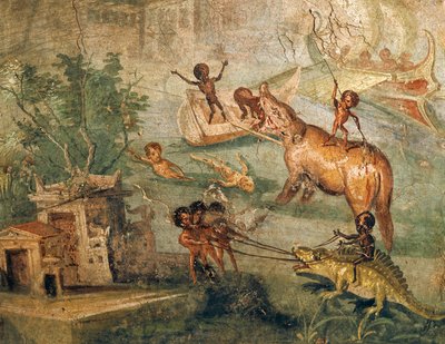 Nilotic landscape with pygmies, from the House of Physician, Pompeii by Roman Roman