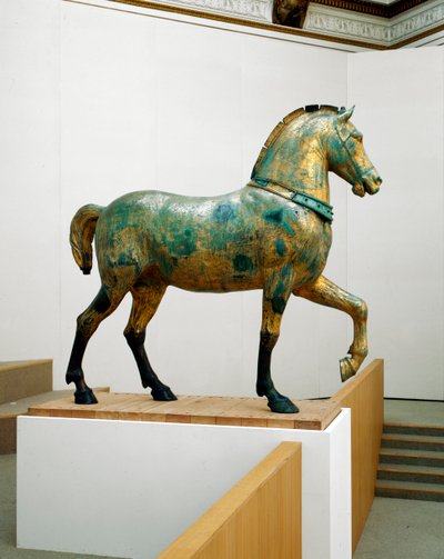 Statue of one of the four triumphal quadriga horses of San Marco by Roman Roman