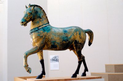 Statue of one of the four triumphal quadriga horses of San Marco by Roman Roman