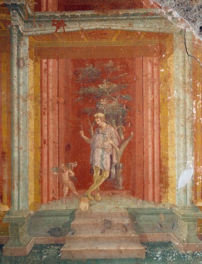 Theatre Scene, Fresco on Red Background from House of Pinarius Cerialis, Pompeii by Roman Roman