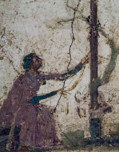 Woman at Sacred Tree (fragment of fresco from Pompeii, Roman civilization) by Roman Roman