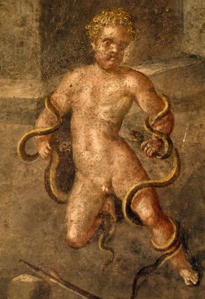 Young Heracles strangling snakes (detail) by Roman Roman