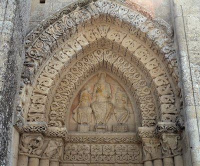 Christ in glory between St Paul and St Peter, false portal (sculpture) by Romanesque