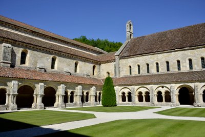 Romanesque architecture: View of the cloister and the buildings of the Cistercian abbey of Fontenay, Burgundy by Romanesque