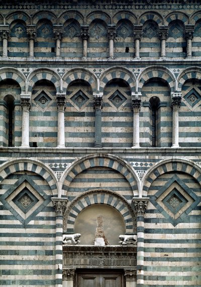 Romanesque art: detail of the polychrome facade by Romanesque