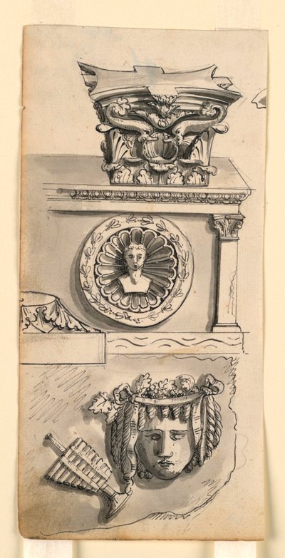 Designs for a Capital, Sarcophagus, and Relief by Romolo Achille Liverani