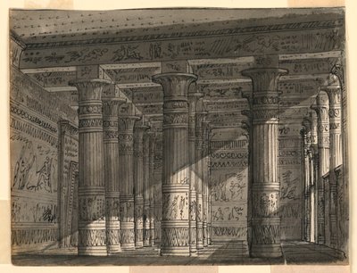 Stage Design, Egyptian Hall with Columns by Romolo Achille Liverani