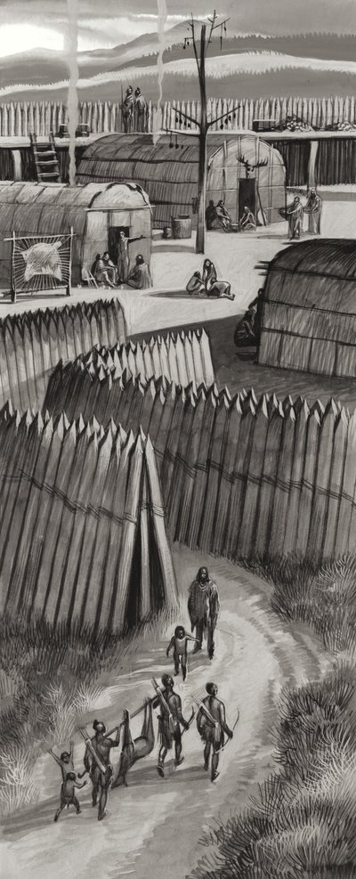 Fortified Huron Village by Ron Embleton