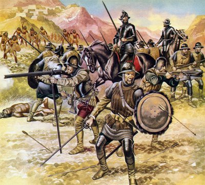 Mexico, Spaniards Assembling an Expedition to Find a Golden City to the North by Ron Embleton